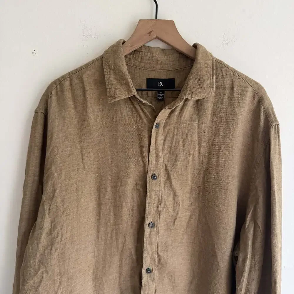 Banana Republic 100% Linen Button Up Shirt Mens Size 2XLT Long Sleeve Brown